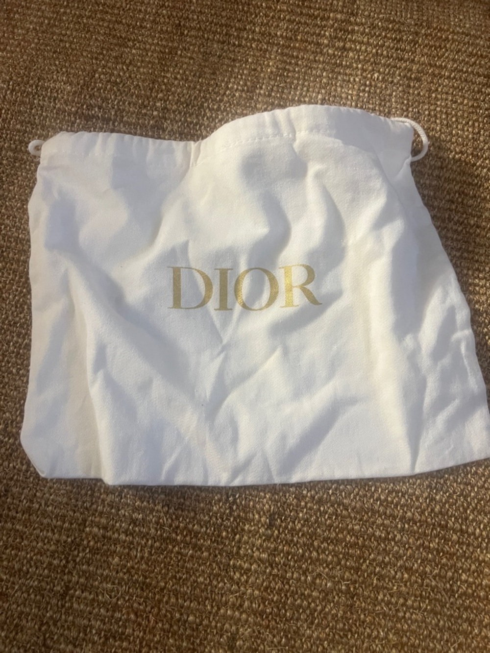 Dior White Drawstring Pouch with Gold Logo Print